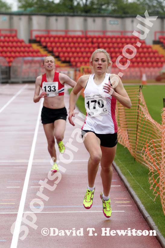 Chloe Price ((East Durham College) wins from Chloe Loredo (Stockton Sixth Form College) during the 1S00 metres, British College Championships, Gateshead International Stadium.